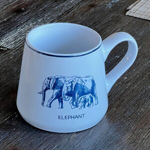 Orly Maison Elephant Coffee Mug White Blue Elephants Ceramic Cup 14 oz